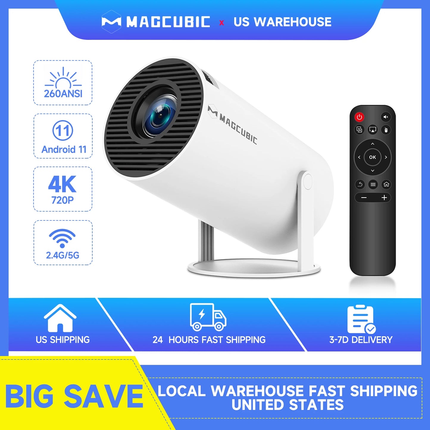 HY300 Pro 4K Projector 260ANSI Android 11 Portable Projector Dual Wifi6 BT5.0 Outdoor Cinema Home Theater Support 720P