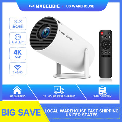 HY300 Pro 4K Projector 260ANSI Android 11 Portable Projector Dual Wifi6 BT5.0 Outdoor Cinema Home Theater Support 720P